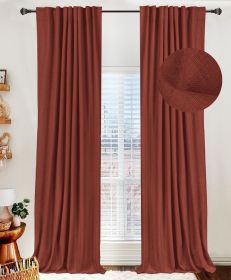 100% Blackout Shield Linen Blackout Curtains for Bedroom 96 Inches Long,Back Tab/Rod Pocket Living Room Drapes, (Color: Terracotta, size: 50 W x 96 L)