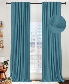 100% Blackout Shield Linen Blackout Curtains for Bedroom 96 Inches Long,Back Tab/Rod Pocket Living Room Drapes, (Color: Bluesapphir, size: 50 W x 96 L)