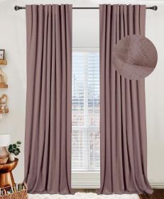 100% Blackout Shield Linen Blackout Curtains for Bedroom 96 Inches Long,Back Tab/Rod Pocket Living Room Drapes, (Color: Light Coral, size: 50 W x 96 L)