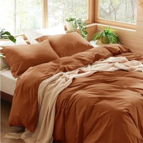 100%Washed Cotton Duvet Cover Minimalist Duvet Cover Linen Like 3 Pieces Plain Simple Cotton Duvet Cover Set with 2 Pillow Shams (Color: 14 - Terracotta, size: Queen (90  x 90 ))