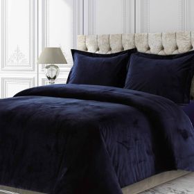 Venice Velvet Oversized Solid Duvet Set, 3pieces (Color: Blue, size: Queen)