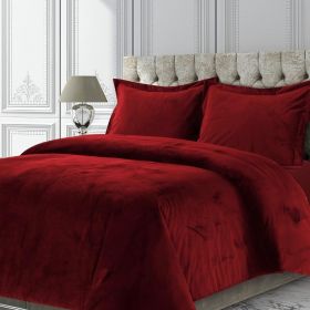 Venice Velvet Oversized Solid Duvet Set, 3pieces (Color: Burgundy, size: Twin)