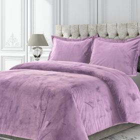 Venice Velvet Oversized Solid Duvet Set, 3pieces (Color: Lilac, size: King)