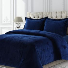 Venice Velvet Oversized Solid Duvet Set, 3pieces (Color: Navy Blue, size: King)