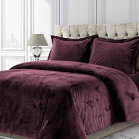 Venice Velvet Oversized Solid Duvet Set, 3pieces (Color: Plum, size: Twin)