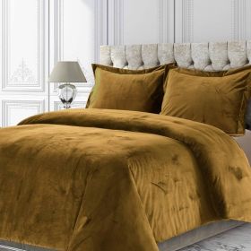 Venice Velvet Oversized Solid Duvet Set, 3pieces (Color: Camel, size: Queen)