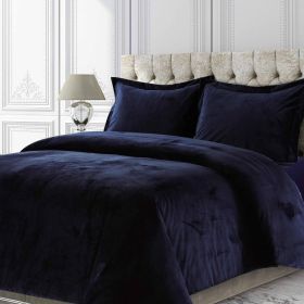 Venice Velvet Oversized Solid Duvet Set, 3pieces (Color: Blue, size: King)