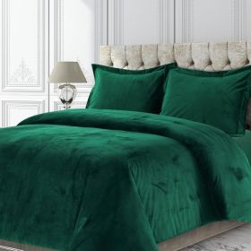 Venice Velvet Oversized Solid Duvet Set, 3pieces (Color: Emerald Green, size: Queen)