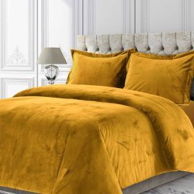 Venice Velvet Oversized Solid Duvet Set, 3pieces (Color: Gold, size: Queen)