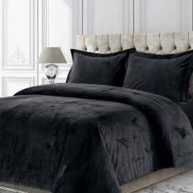 Venice Velvet Oversized Solid Duvet Set, 3pieces (Color: Black, size: Queen)