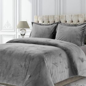 Venice Velvet Oversized Solid Duvet Set, 3pieces (Color: Smoke Grey, size: King)