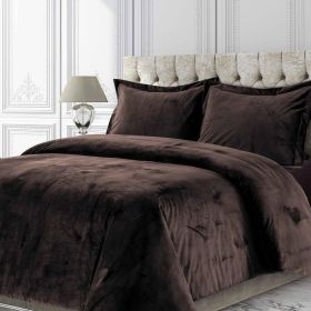 Venice Velvet Oversized Solid Duvet Set, 3pieces (Color: Chocolate, size: Queen)