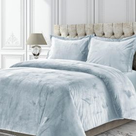 Venice Velvet Oversized Solid Duvet Set, 3pieces (Color: Haze Blue, size: King)