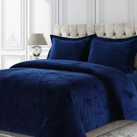 Venice Velvet Oversized Solid Duvet Set, 3pieces (Color: Navy Blue, size: Twin)