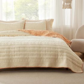 Coverlet Queen Size -Quilt Bedding , Corduroy Pattern Quilt Set, 3 Pieces, 1 Quilt (90"x96") & 2 Pillow Shams (20"x26"+2") (Color: Khaki - Scrollwork)