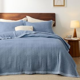 Coverlet Queen Size -Quilt Bedding , Corduroy Pattern Quilt Set, 3 Pieces, 1 Quilt (90"x96") & 2 Pillow Shams (20"x26"+2") (Color: Blue - Corduroy)