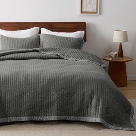 Coverlet Queen Size -Quilt Bedding , Corduroy Pattern Quilt Set, 3 Pieces, 1 Quilt (90"x96") & 2 Pillow Shams (20"x26"+2") (Color: Dark Grey - Corduroy)