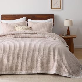 Coverlet Queen Size -Quilt Bedding , Corduroy Pattern Quilt Set, 3 Pieces, 1 Quilt (90"x96") & 2 Pillow Shams (20"x26"+2") (Color: Sepia Rose-Corduroy)