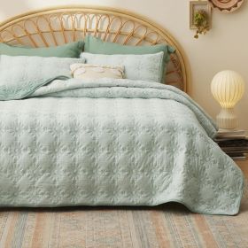 Coverlet Queen Size -Quilt Bedding , Corduroy Pattern Quilt Set, 3 Pieces, 1 Quilt (90"x96") & 2 Pillow Shams (20"x26"+2") (Color: Sage Green-Solar)