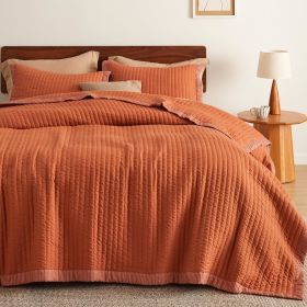 Coverlet Queen Size -Quilt Bedding , Corduroy Pattern Quilt Set, 3 Pieces, 1 Quilt (90"x96") & 2 Pillow Shams (20"x26"+2") (Color: BurntOrange-Corduroy)