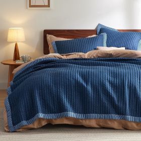 Coverlet Queen Size -Quilt Bedding , Corduroy Pattern Quilt Set, 3 Pieces, 1 Quilt (90"x96") & 2 Pillow Shams (20"x26"+2") (Color: Navy -Corduroy)