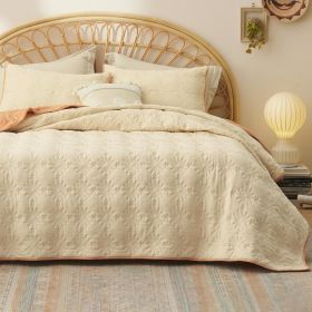 Coverlet Queen Size -Quilt Bedding , Corduroy Pattern Quilt Set, 3 Pieces, 1 Quilt (90"x96") & 2 Pillow Shams (20"x26"+2") (Color: 02- Khaki - Solar)