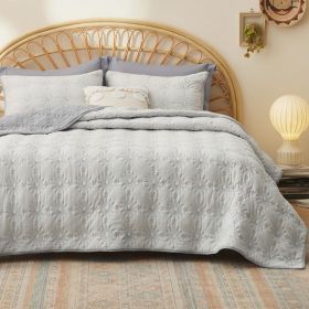 Coverlet Queen Size -Quilt Bedding , Corduroy Pattern Quilt Set, 3 Pieces, 1 Quilt (90"x96") & 2 Pillow Shams (20"x26"+2") (Color: Light Gray - Solar)