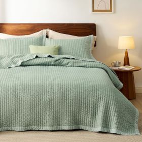 Coverlet Queen Size -Quilt Bedding , Corduroy Pattern Quilt Set, 3 Pieces, 1 Quilt (90"x96") & 2 Pillow Shams (20"x26"+2") (Color: Green - Corduroy)