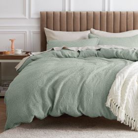 100% Cotton Waffle Weave Coconut White Duvet Cover Queen Size, Soft and Breathable Queen Duvet Cover Set (Color: Sage Green, size: King (104  x 90 ))