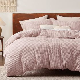 100% Cotton Waffle Weave Coconut White Duvet Cover Queen Size, Soft and Breathable Queen Duvet Cover Set (Color: Pink, size: King (104  x 90 ))