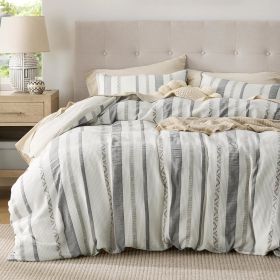 100% Cotton Waffle Weave Coconut White Duvet Cover Queen Size, Soft and Breathable Queen Duvet Cover Set (Color: Strip White, size: King (104  x 90 ))