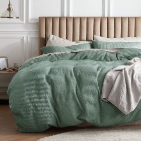 100% Cotton Waffle Weave Coconut White Duvet Cover Queen Size, Soft and Breathable Queen Duvet Cover Set (Color: Green, size: Queen (90  x 90 ))