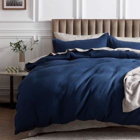 100% Cotton Waffle Weave Coconut White Duvet Cover Queen Size, Soft and Breathable Queen Duvet Cover Set (Color: Navy, size: King (104  x 90 ))