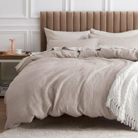 100% Cotton Waffle Weave Coconut White Duvet Cover Queen Size, Soft and Breathable Queen Duvet Cover Set (Color: Linen, size: Queen (90  x 90 ))