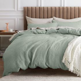 100% Cotton Waffle Weave Coconut White Duvet Cover Queen Size, Soft and Breathable Queen Duvet Cover Set (Color: Sage Green, size: Queen (90  x 90 ))