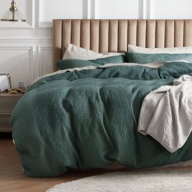 100% Cotton Waffle Weave Coconut White Duvet Cover Queen Size, Soft and Breathable Queen Duvet Cover Set (Color: Forest Green, size: Queen (90  x 90 ))