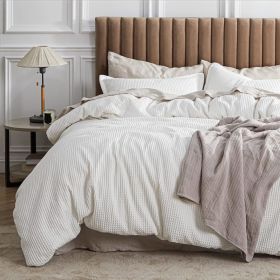 100% Cotton Waffle Weave Coconut White Duvet Cover Queen Size, Soft and Breathable Queen Duvet Cover Set (Color: Coconut White, size: Queen (90  x 90 ))