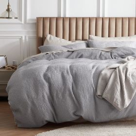 100% Cotton Waffle Weave Coconut White Duvet Cover Queen Size, Soft and Breathable Queen Duvet Cover Set (Color: Grey, size: Queen (90  x 90 ))