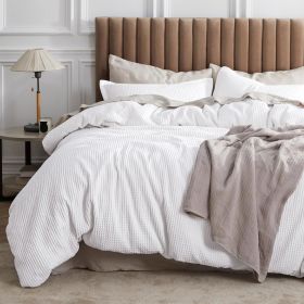 100% Cotton Waffle Weave Coconut White Duvet Cover Queen Size, Soft and Breathable Queen Duvet Cover Set (Color: Bright White, size: King (104  x 90 ))