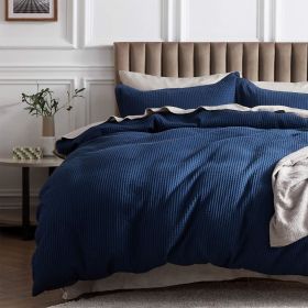 100% Cotton Waffle Weave Coconut White Duvet Cover Queen Size, Soft and Breathable Queen Duvet Cover Set (Color: Navy, size: Queen (90  x 90 ))