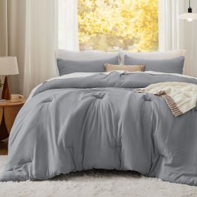 Bedsure Comforter Set, Soft Prewashed Bed Comforter for All Seasons, 1 Comforter and 2 Pillowcases, Queen, King, Twin, Full, (Color: Grey, size: Full 82x86)