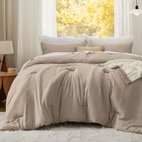 Bedsure Comforter Set, Soft Prewashed Bed Comforter for All Seasons, 1 Comforter and 2 Pillowcases, Queen, King, Twin, Full, (Color: Khaki, size: Queen 90x90)