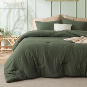 Bedsure Comforter Set, Soft Prewashed Bed Comforter for All Seasons, 1 Comforter and 2 Pillowcases, Queen, King, Twin, Full, (Color: Dark Green, size: Full 82x86)