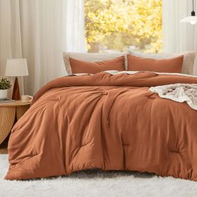 Bedsure Comforter Set, Soft Prewashed Bed Comforter for All Seasons, 1 Comforter and 2 Pillowcases, Queen, King, Twin, Full, (Color: Burnt Orange, size: Queen 90x90)