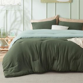 Bedsure Comforter Set, Soft Prewashed Bed Comforter for All Seasons, 1 Comforter and 2 Pillowcases, Queen, King, Twin, Full, (Color: Dark Green-Sage, size: King 104x90)