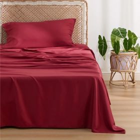 Bedsure cooling sheet set, Rayon Derived from Bamboo, Deep Pocket Up to 16", Breathable & Soft, Hotel Luxury Silky Bedding Sheet (Color: Burgundy, size: California King)