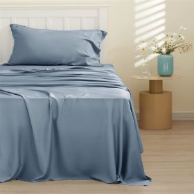 Bedsure cooling sheet set, Rayon Derived from Bamboo, Deep Pocket Up to 16", Breathable & Soft, Hotel Luxury Silky Bedding Sheet (Color: Mineral Blue, size: Queen)