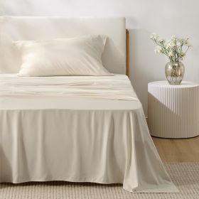 Bedsure cooling sheet set, Rayon Derived from Bamboo, Deep Pocket Up to 16", Breathable & Soft, Hotel Luxury Silky Bedding Sheet (Color: Light Beige, size: California King)