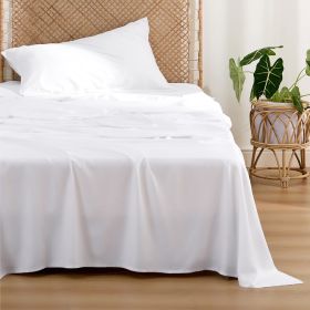 Bedsure cooling sheet set, Rayon Derived from Bamboo, Deep Pocket Up to 16", Breathable & Soft, Hotel Luxury Silky Bedding Sheet (Color: White, size: Twin)