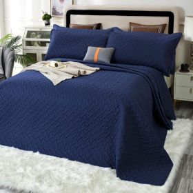 Oversized King Plus Szie Quilt Set 3 Pieces,128"x120" Extra Large King Size Bedspreads Lightweight Comforter Reversible Coverlet (Color: Dark Navy- Basket, size: Oversized King Plus)